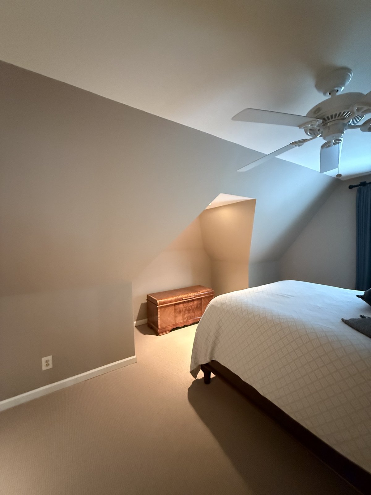 Master bedroom with soft neutral walls and a ceiling fan — Lou's Atlanta Painting